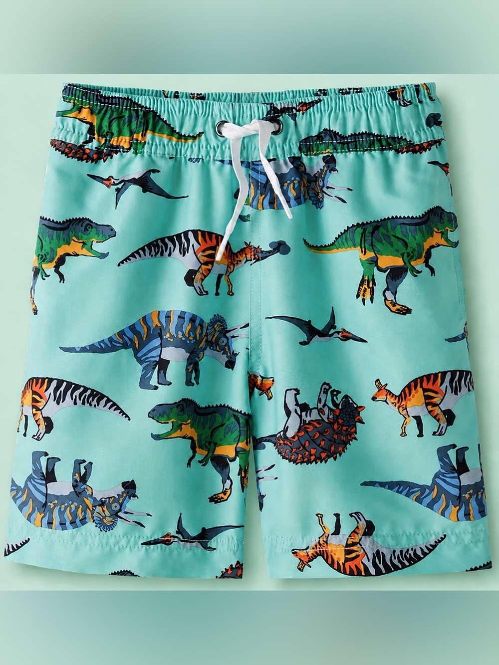 KIDS HANNA ANDERSSON Dinosaur Print Swim Trunks - Aqua - SIZE 10